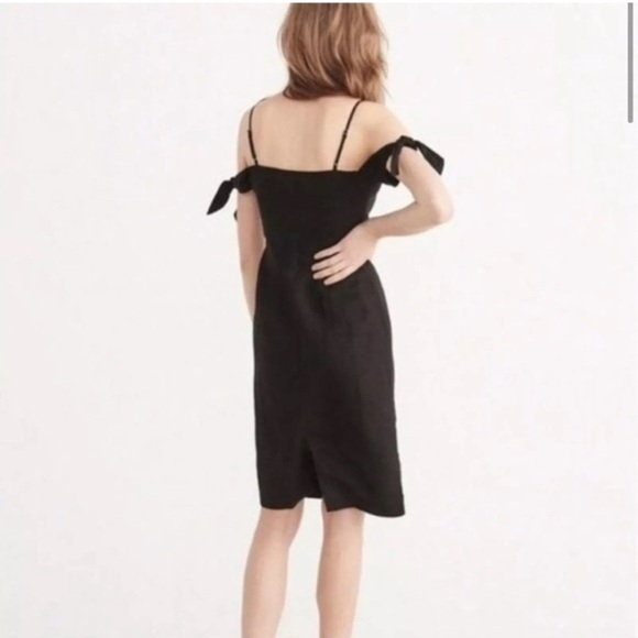 Abercrombie & Fitch Black Tie Sleeve Bow Shoulder Linen Knee Length Dress Size 4 - Picture 2 of 9